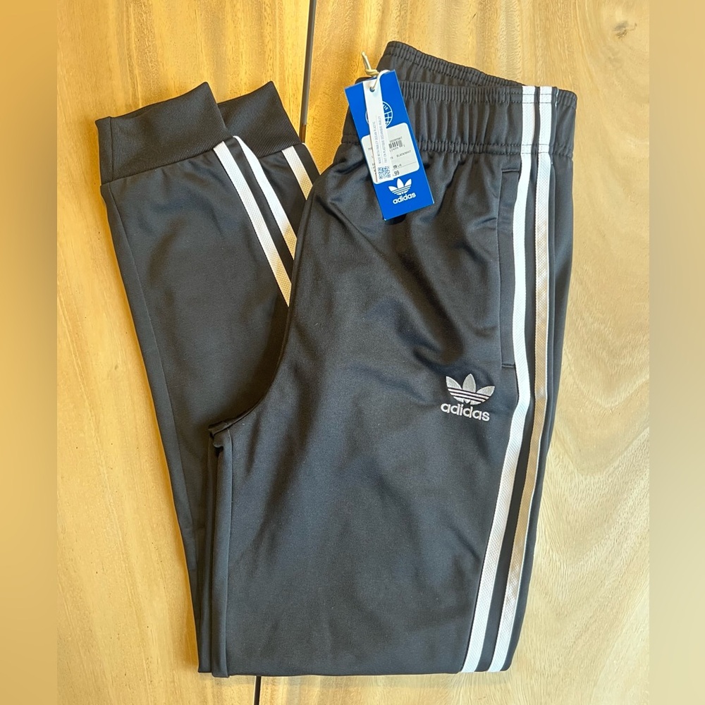 Adidas Kids Black Joggers with White Stripes